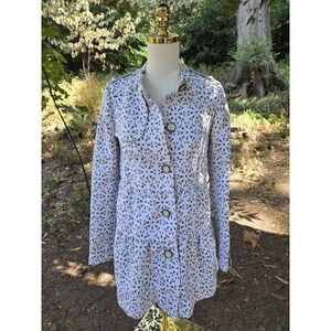 Anthropologie Elevenses White‎ and Blue Patterned Trench Coat Size 0